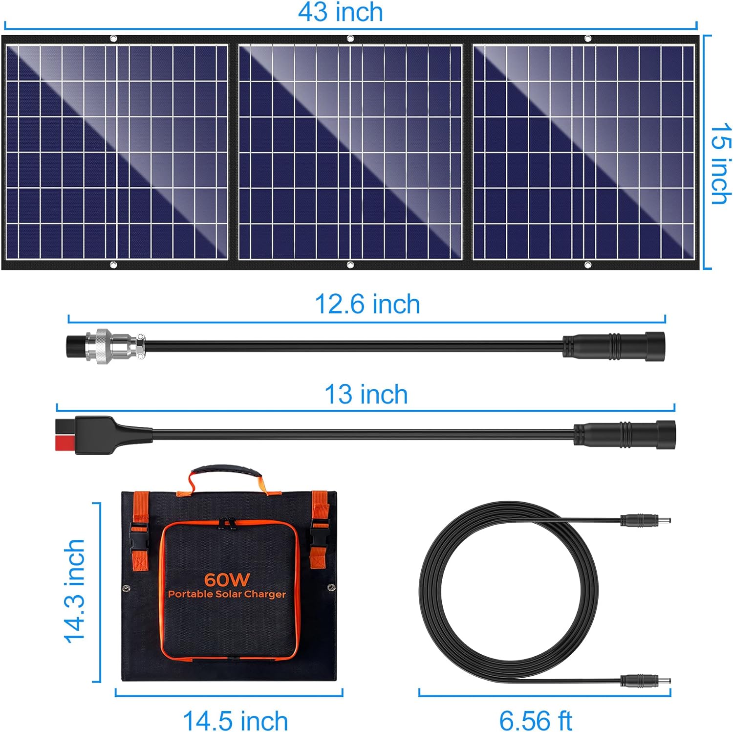 100W Portable Solar Panel Kit with Stand Foldable Solar Panel Charger for Jackery Power Station, 8mm Goal Zero Yeti Power Station, Suaoki Portable Generator, Phones, Laptop, with QC 3.0 USB DC Ports