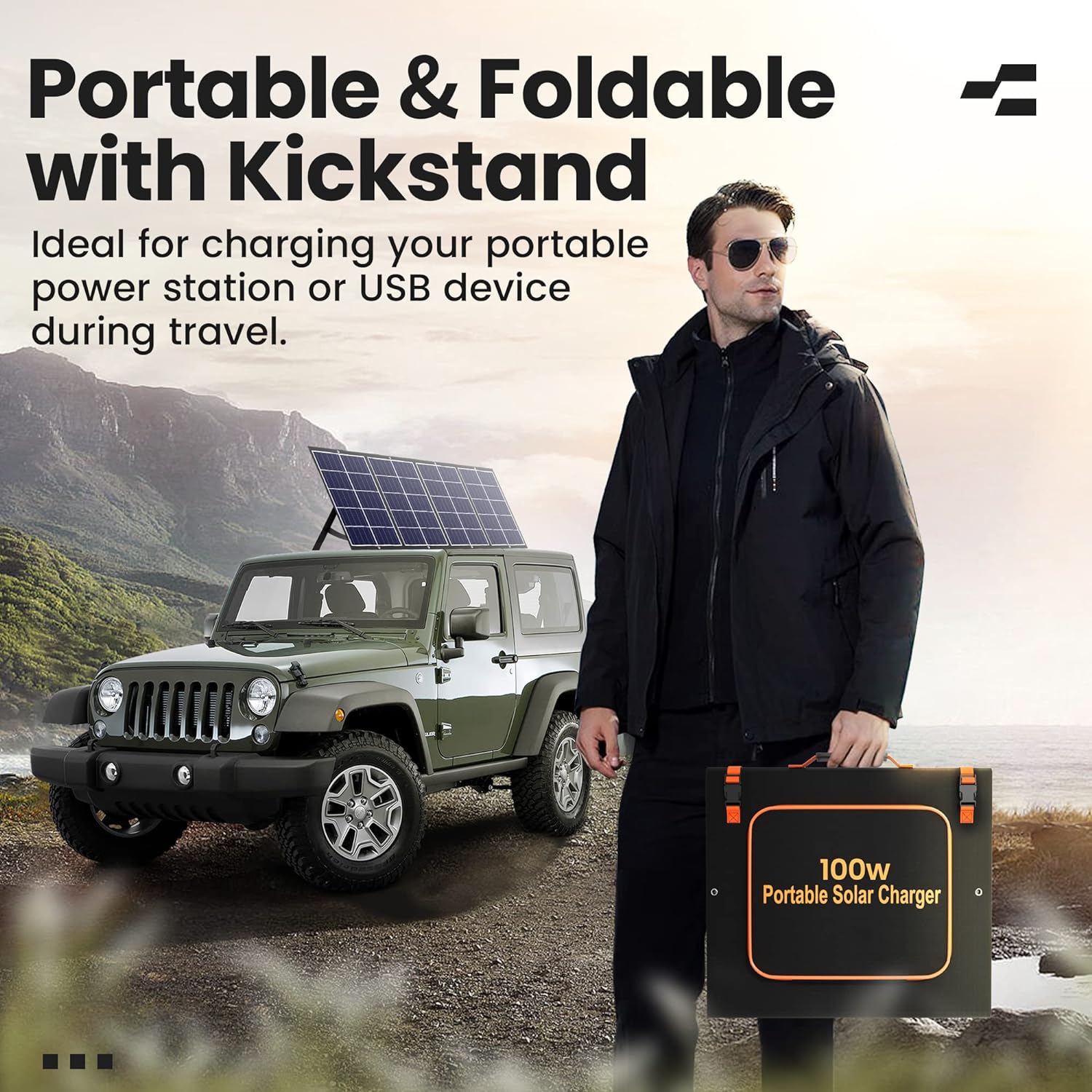 100W Portable Solar Panel Kit with Stand Foldable Solar Panel Charger for Jackery Power Station, 8mm Goal Zero Yeti Power Station, Suaoki Portable Generator, Phones, Laptop, with QC 3.0 USB DC Ports