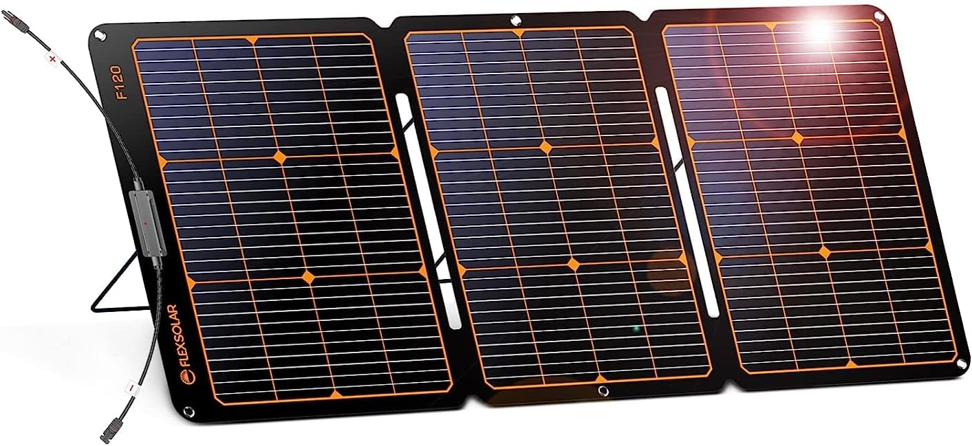 120W Portable Solar Panel Chargers with 20.9V DC Output, IP68 Waterproof ETFE Foldable Solar Charger Power Emergency Camping Home Motorhome for Power Station Solar Generators Battery