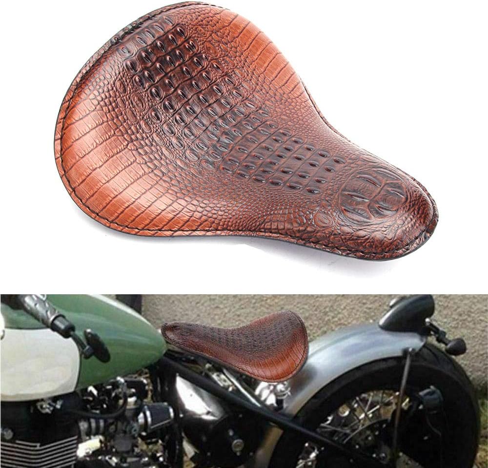 13 Brown Crocodile Motorcycle Leather Driver Seat Cushion for Harley Davidson Sportster Chopper Bobber (Brown-Crocodile)