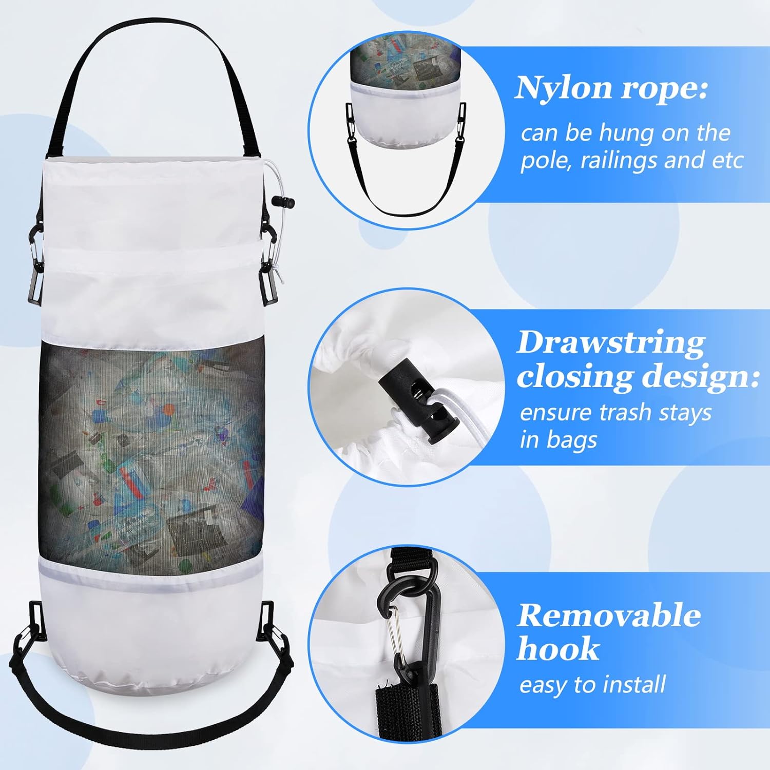 2 Packs Portable Boat Accessories Trash Bags Mesh Trash Bags Boats Trash Can Boat Garbage Container for Boat Kayak Camper Fishing Cabin Storage Men Women Adults