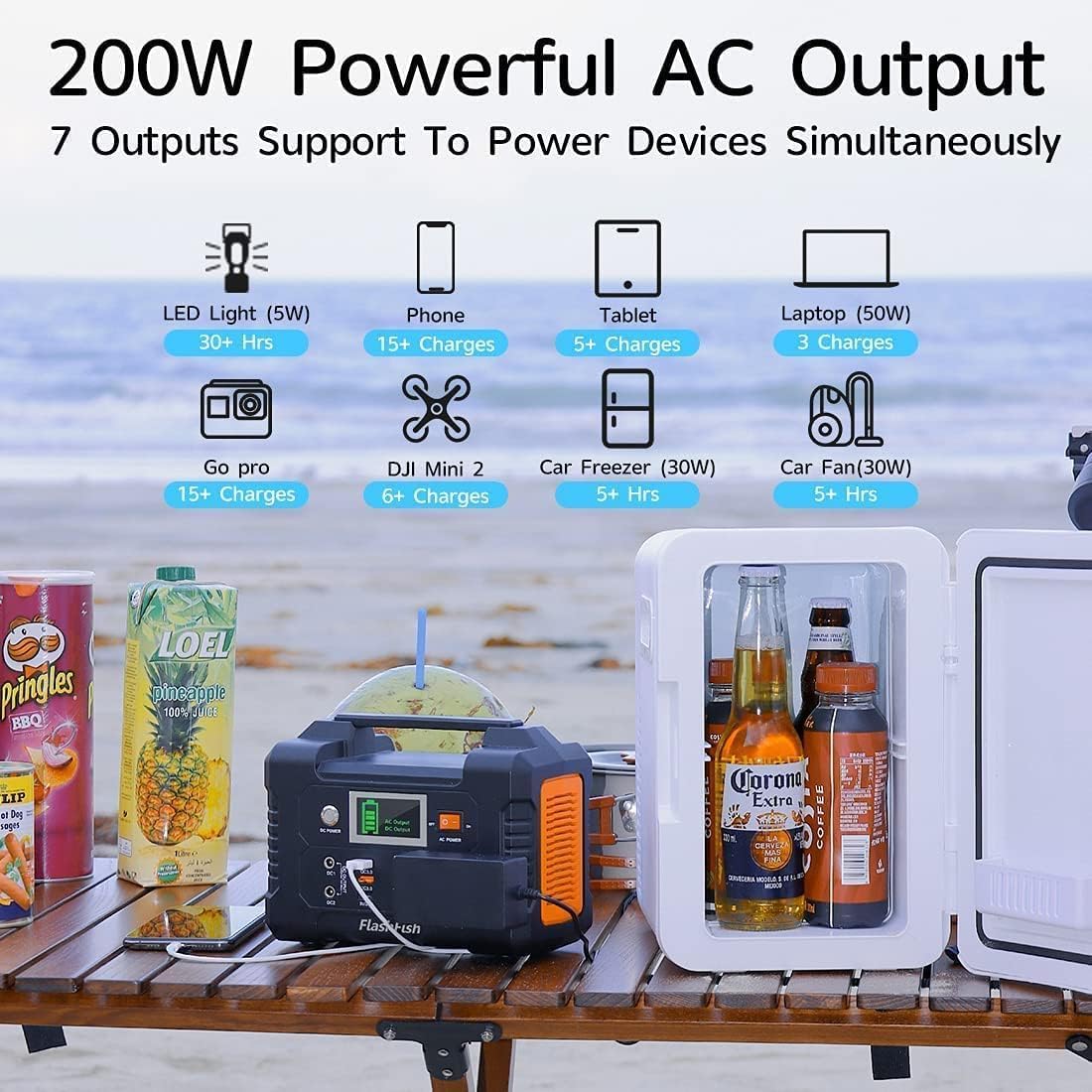 200W Portable Power Station, FlashFish 40800mAh Solar Generator With 110V AC Outlet/2 DC Ports/3 USB Ports, Backup Battery Pack Power Supply for CPAP Outdoor Advanture Load Trip Camping Emergency.