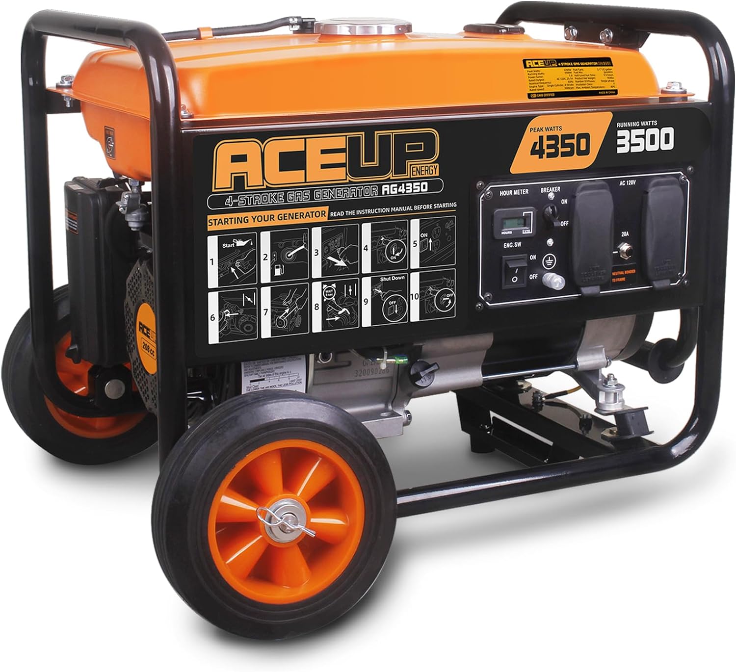 Aceup Energy 4,350 Watt Portable Generator Gas Powered Equipment with Wheels Kit, 30A Outlet, EPA  CARB Compliant