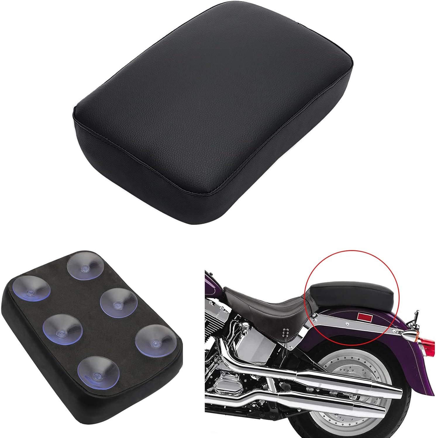 Alpha Rider Motorcycle Rectangular Pillion Passenger Pad Seat 6 Suction Cup For Harley Custom Chopper