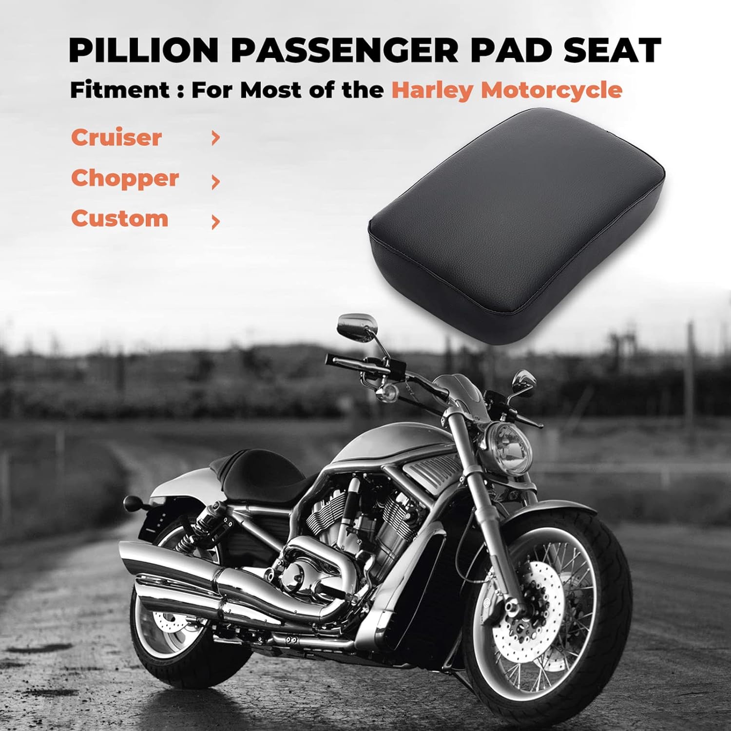 Alpha Rider Motorcycle Rectangular Pillion Passenger Pad Seat 6 Suction Cup For Harley Custom Chopper