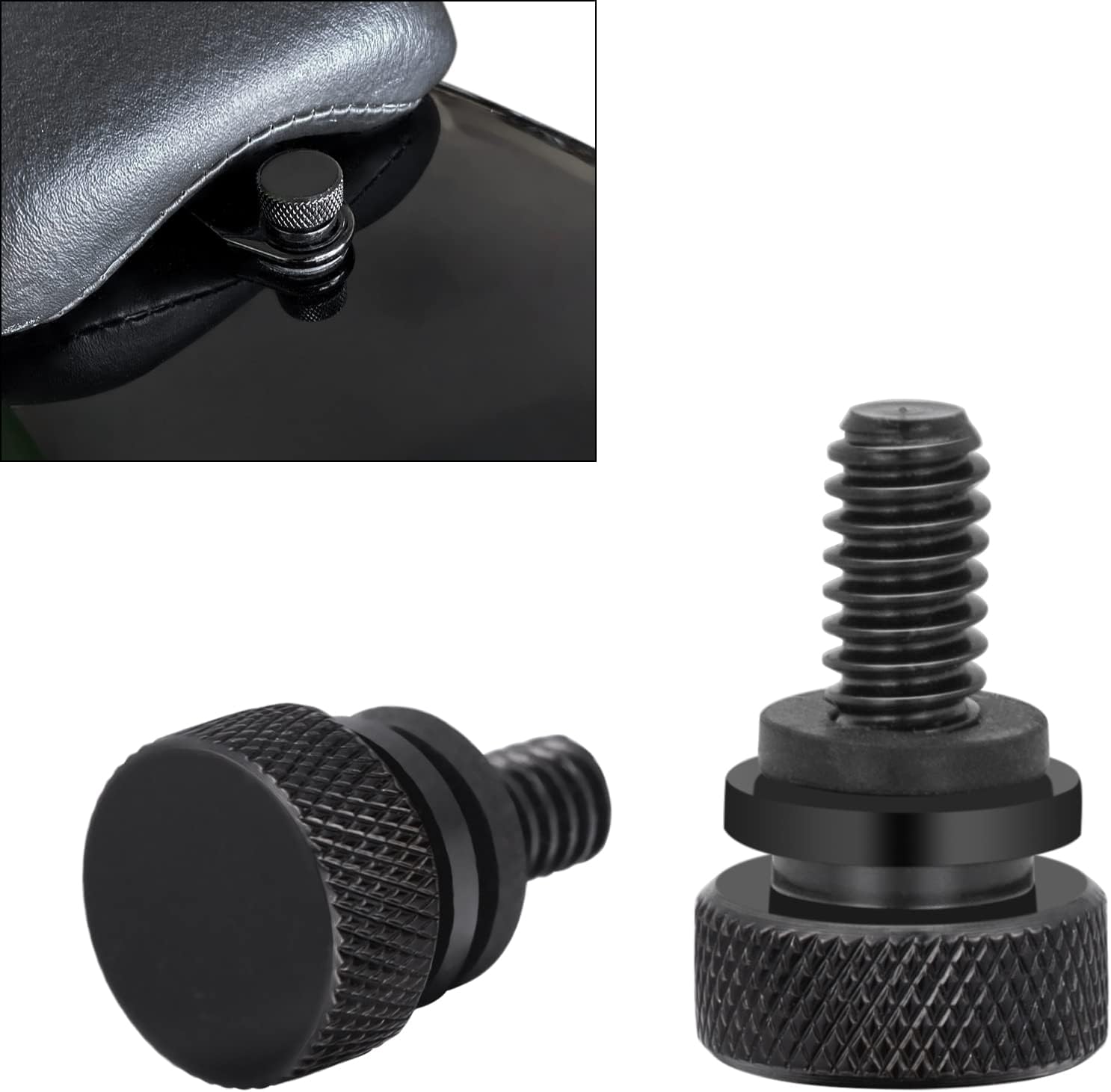 ANONEMOTO Black Seat Bolt Screw, Stainless Steel Rear Seat Screw Rear Mount Screw Quick Install Compatible for Harley Davidson 1996-2024 Sportster Softail Dyna Street Glide Road Glide Road King 2 Pcs