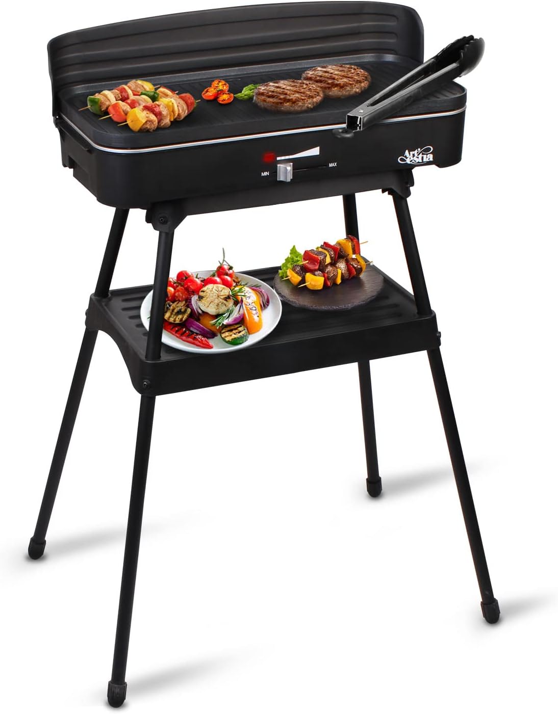 Artestia Outdoor Electric Grills Smokeless 2 IN 1 BBQ Grills Temperature Control Portable Removable 1500W Stand Grill for Cooking, BBQ Party, Black