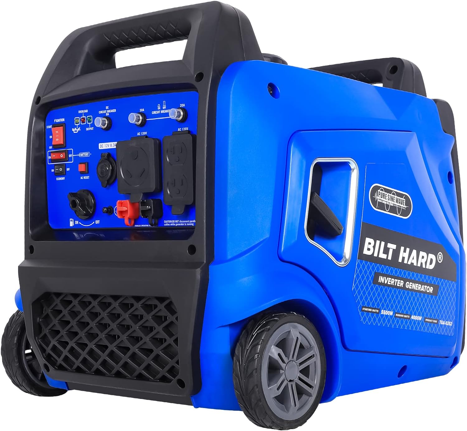 BILT HARD Generator 5500 Watt, Quiet Inverter Generator Portable with Electric Start, 120V NEMA 5-20R, NEMA TT-30R and 12V DC Output, Outdoor Generators for Home Backup Use and RV Ready