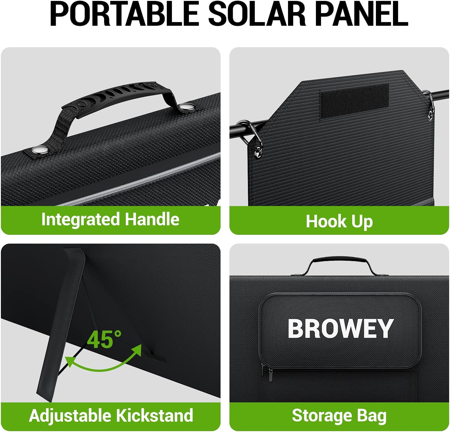 BROWEY Foldable Solar Panel 120W, IP68 Waterproof Portable Solar Panel Kit with QC 3.0 and USB-C Outputs, Adjustable Stand Foldable Solar Charger for Outdoor RV Camping Van Off-Grid Solar Backup