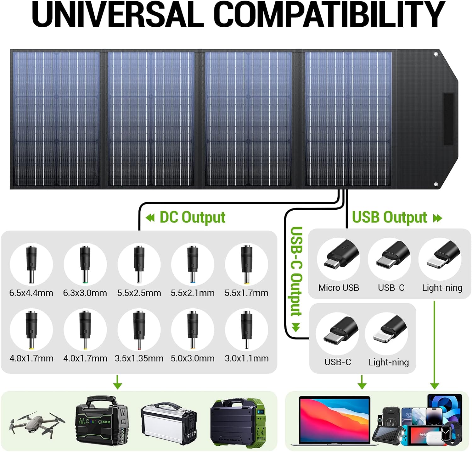 BROWEY Foldable Solar Panel 120W, IP68 Waterproof Portable Solar Panel Kit with QC 3.0 and USB-C Outputs, Adjustable Stand Foldable Solar Charger for Outdoor RV Camping Van Off-Grid Solar Backup