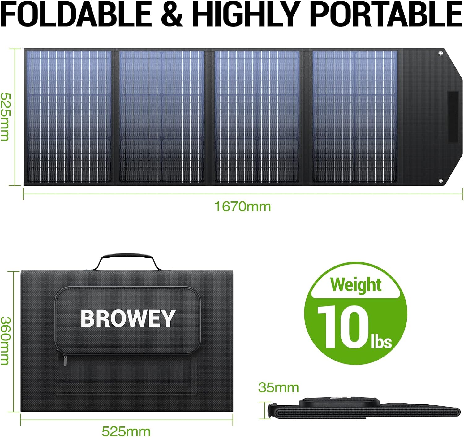 BROWEY Foldable Solar Panel 120W, IP68 Waterproof Portable Solar Panel Kit with QC 3.0 and USB-C Outputs, Adjustable Stand Foldable Solar Charger for Outdoor RV Camping Van Off-Grid Solar Backup