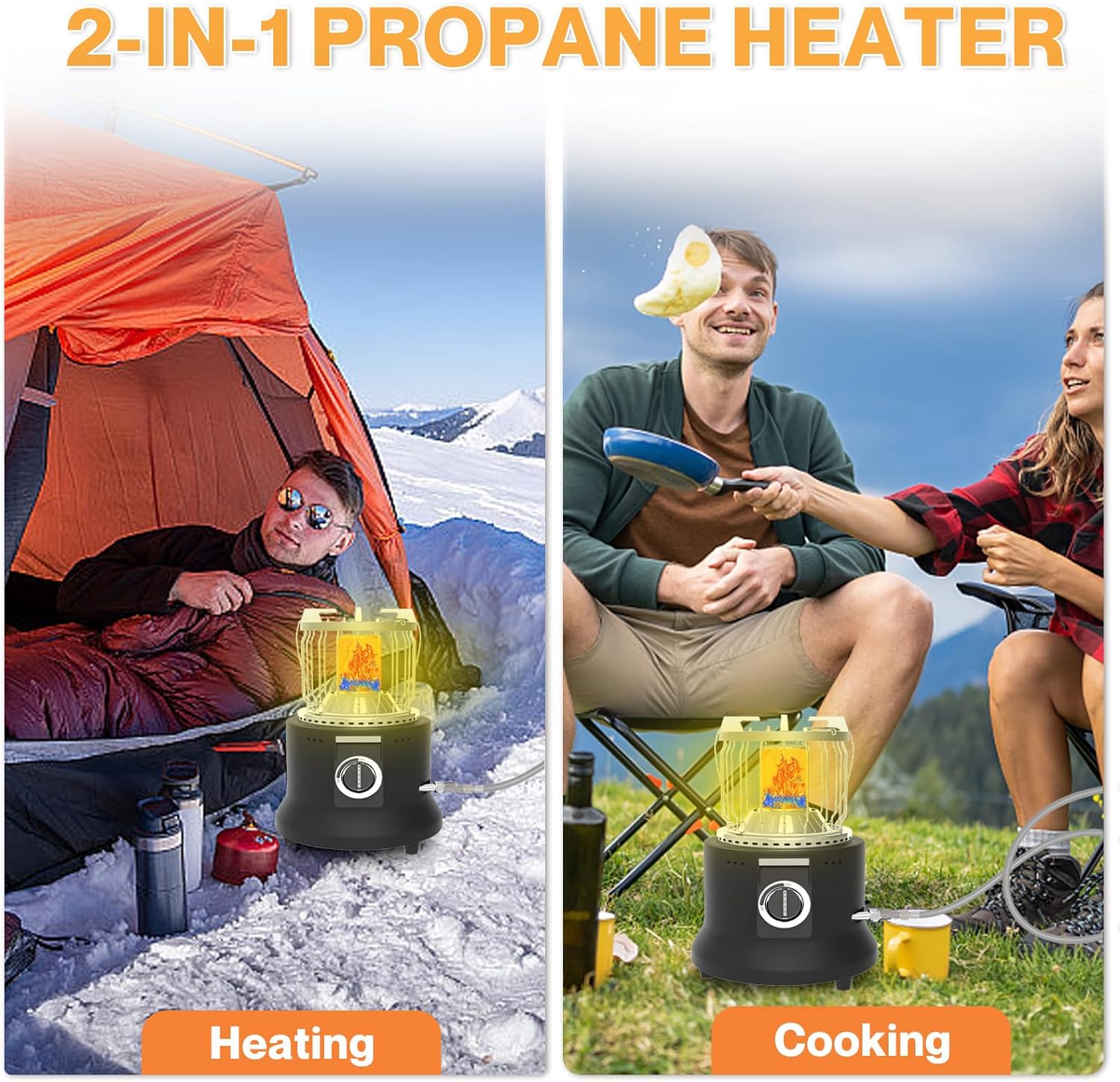 Buyplus Propane Heater, 13000 BTU Indoor Propane Heater, 2-in-1 Portable Propane Heater Indoor with Handle, Patio Outdoor Heater for Tent, Ice Fishing, Greenhouse, Garage and Indoor, Black