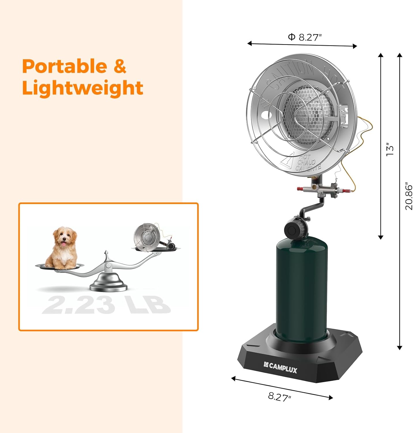 CAMPLUX Portable Propane Heater 15,000 BTU, Outdoor Infrared Heaters for Camping, Garage, Ice Fishing and Patio