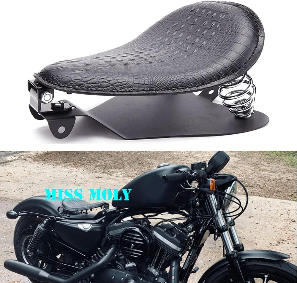 Crocodile Leather Motorcycle Bobber Solo Seat Spring Base Plate Bracket Kit For Harley Sportster XL 883 1200 48 (Black-Crocodile Leather)