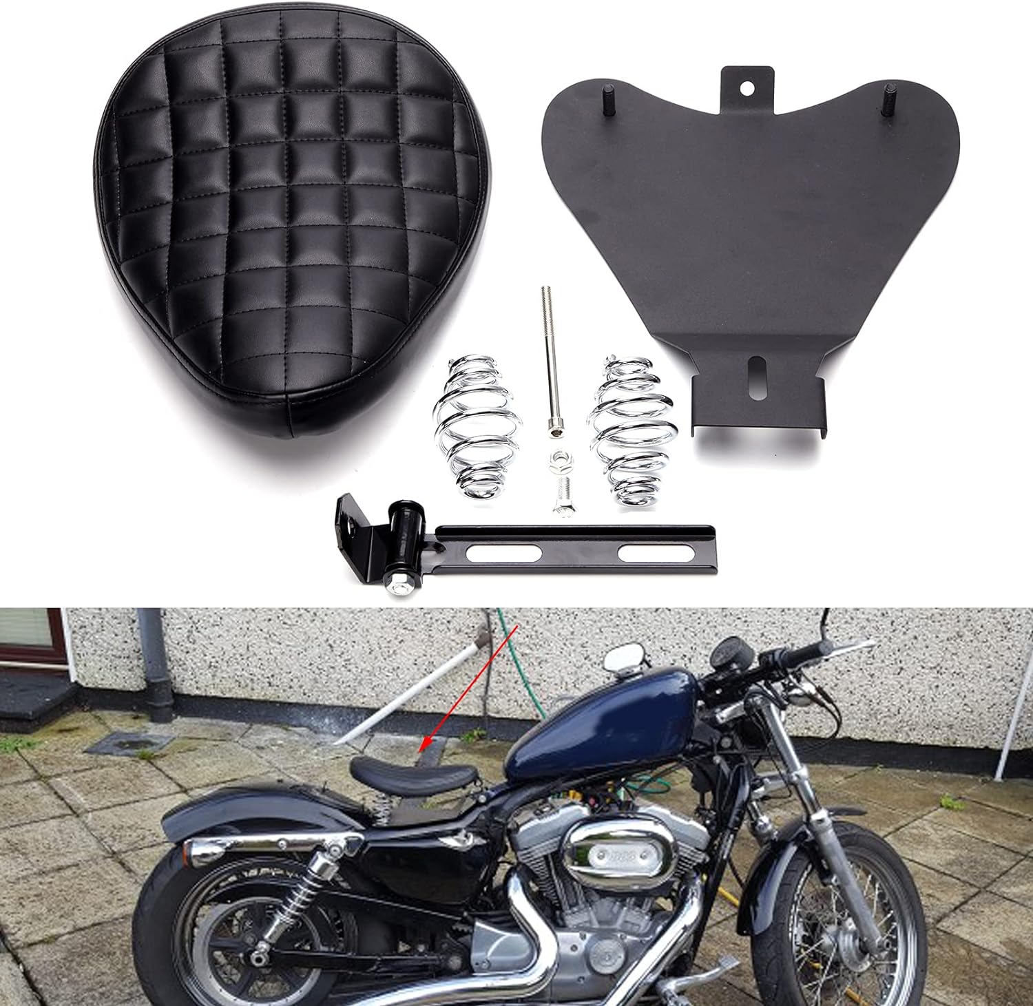 Crocodile Leather Motorcycle Bobber Solo Seat Spring Base Plate Bracket Kit For Harley Sportster XL 883 1200 48 (Black-Crocodile Leather)