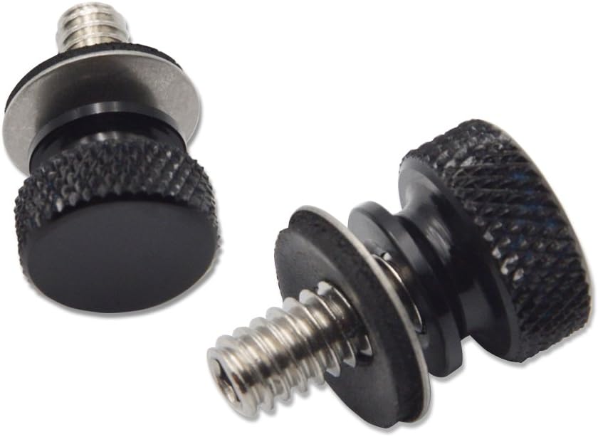 DaSen Black Billet Aluminum Seat 2x Hard Anodized 1/4 Seat Screw Thumb Bolts Compatible with 96-16 Harley-Davidson Sportster Road King Dyna Fatbob Street Glide Road Glide and other models