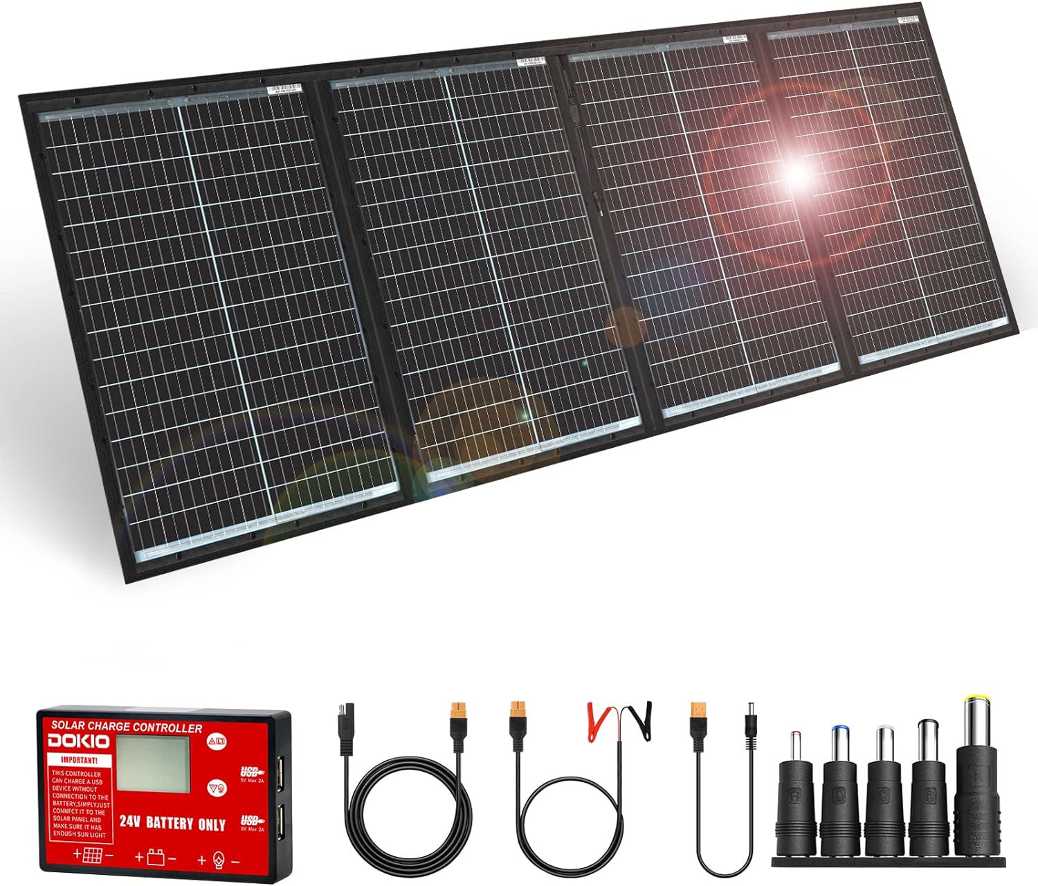 DOKIO 160W 18V Portable Solar Panel Kit (ONLY 9lb) Folding Solar Charger with 2 USB Outputs for 12v Batteries/Power Station AGM LiFePo4 RV Camping Trailer Car Marine……