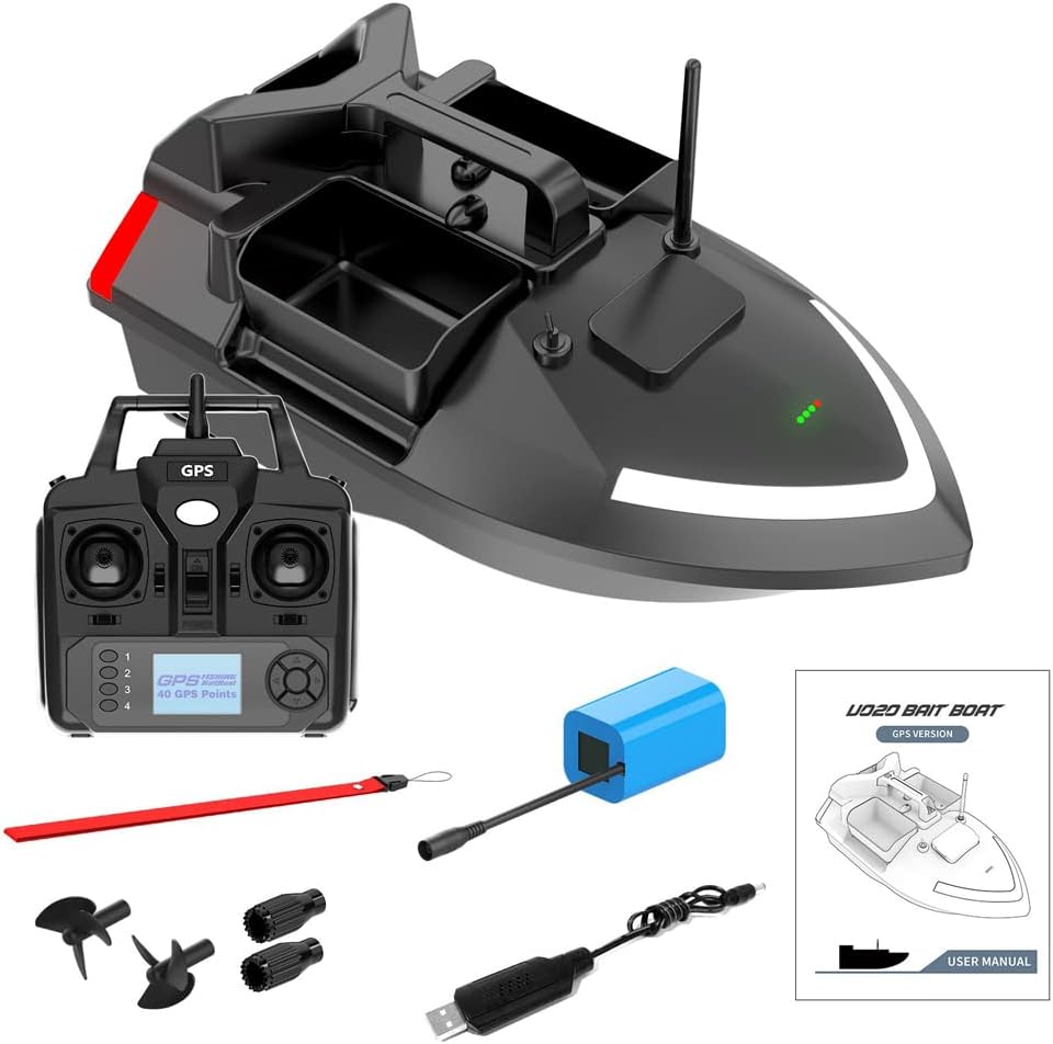 doorslay RC Bait Boat for Fishing, GPS Fishing Bait Boat, 500M Remote Control Dual Motor Fish Finder, 2Kg Loading Support Automatic Cruise/Return/Route Correction/Strong Searchlight/Turn Signal