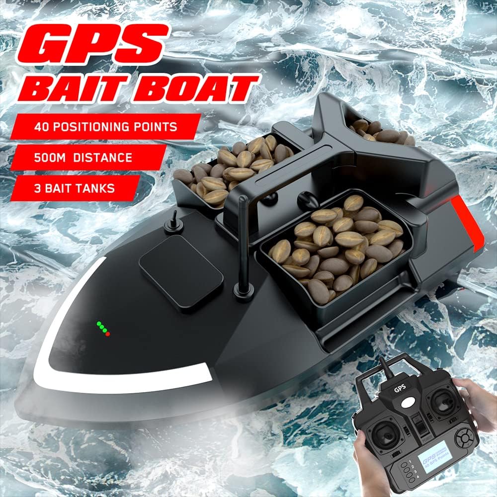 doorslay RC Bait Boat for Fishing, GPS Fishing Bait Boat, 500M Remote Control Dual Motor Fish Finder, 2Kg Loading Support Automatic Cruise/Return/Route Correction/Strong Searchlight/Turn Signal