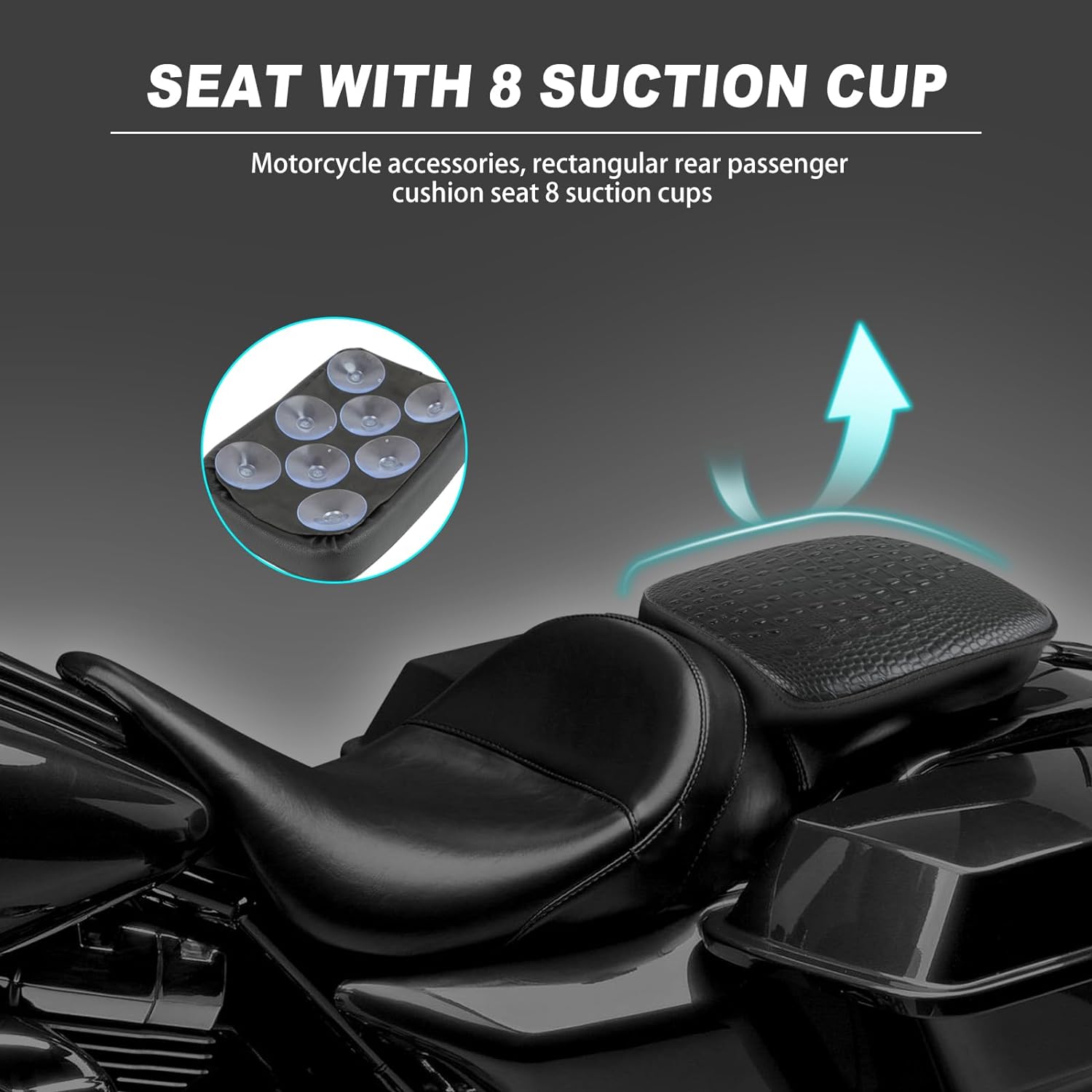 DREAMIZER Universal Black Pillion Passenger Pad Seat Motorcycle Solo Seat Rear Cushion 8 Suction Cups Compatible with Harley Davidson Sportster XL 883 1200 Forty Eight Dyna Chopper Bobber Custom