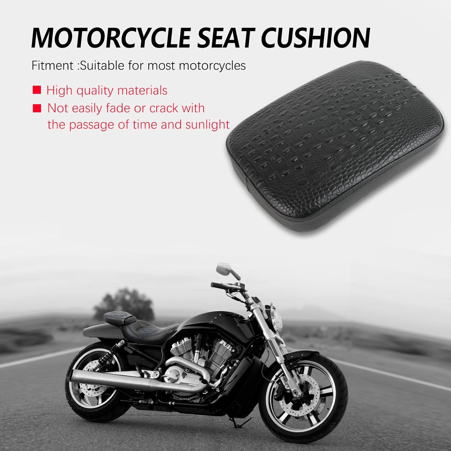 DREAMIZER Universal Black Pillion Passenger Pad Seat Motorcycle Solo Seat Rear Cushion 8 Suction Cups Compatible with Harley Davidson Sportster XL 883 1200 Forty Eight Dyna Chopper Bobber Custom