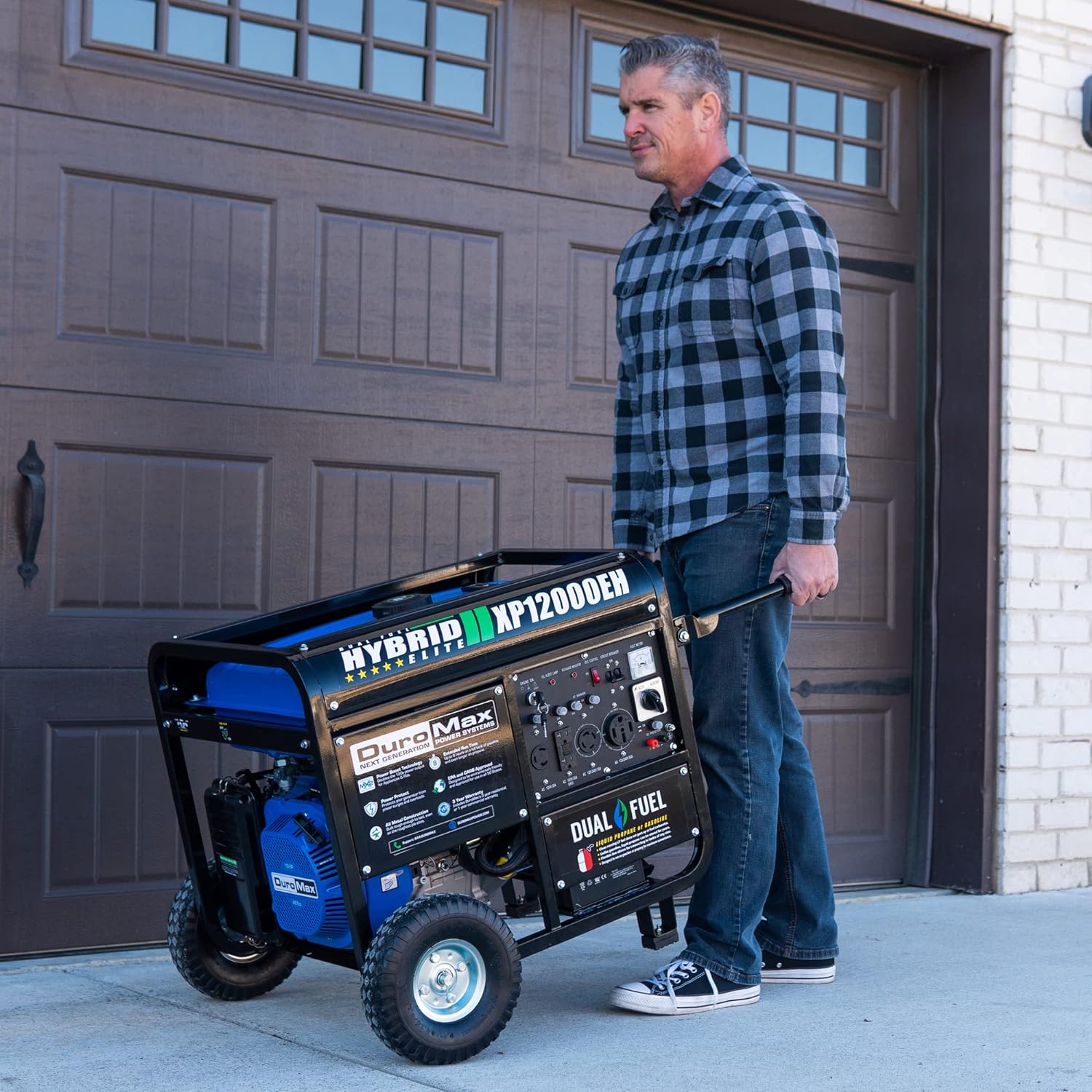 DuroMax XP13000EH Dual Fuel Portable Generator 13000 Watt Gas or Propane Powered Electric Start-Home Back Up, Blue/Gray