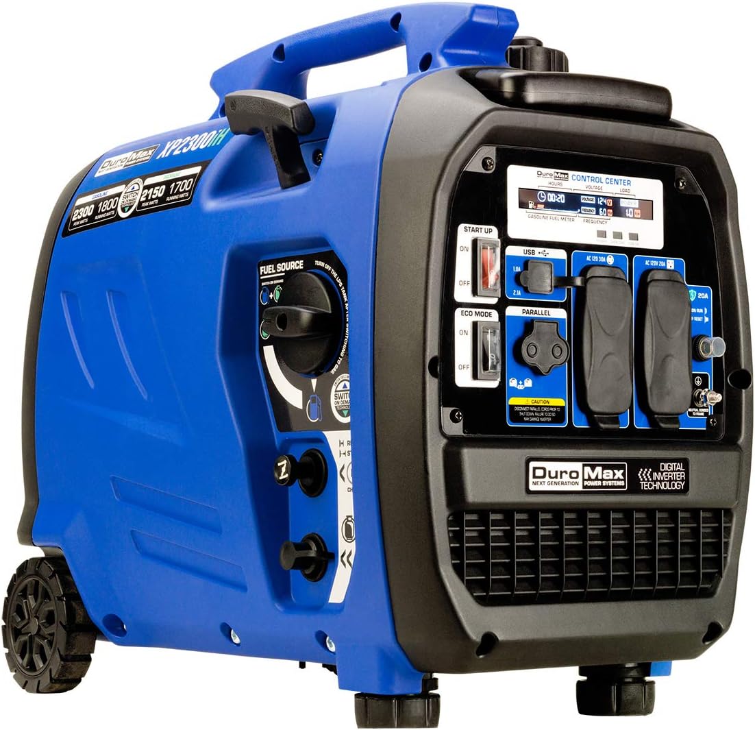 DuroMax XP2300iH 2300-Watt 80cc Dual Fuel Digital Inverter Hybrid Portable Generator, Blue