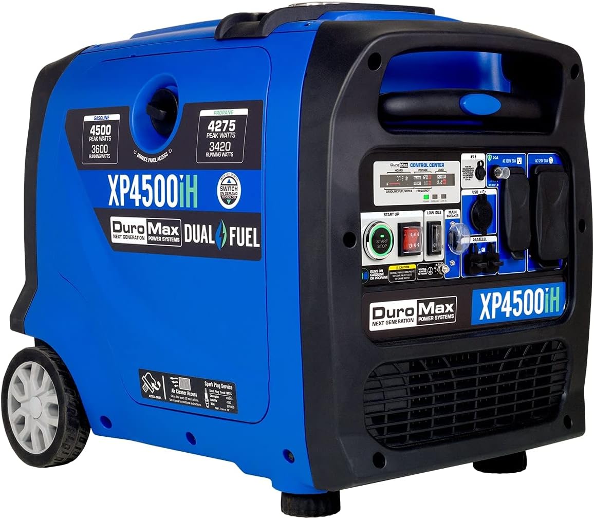 DuroMax XP2300iH 2300-Watt 80cc Dual Fuel Digital Inverter Hybrid Portable Generator, Blue