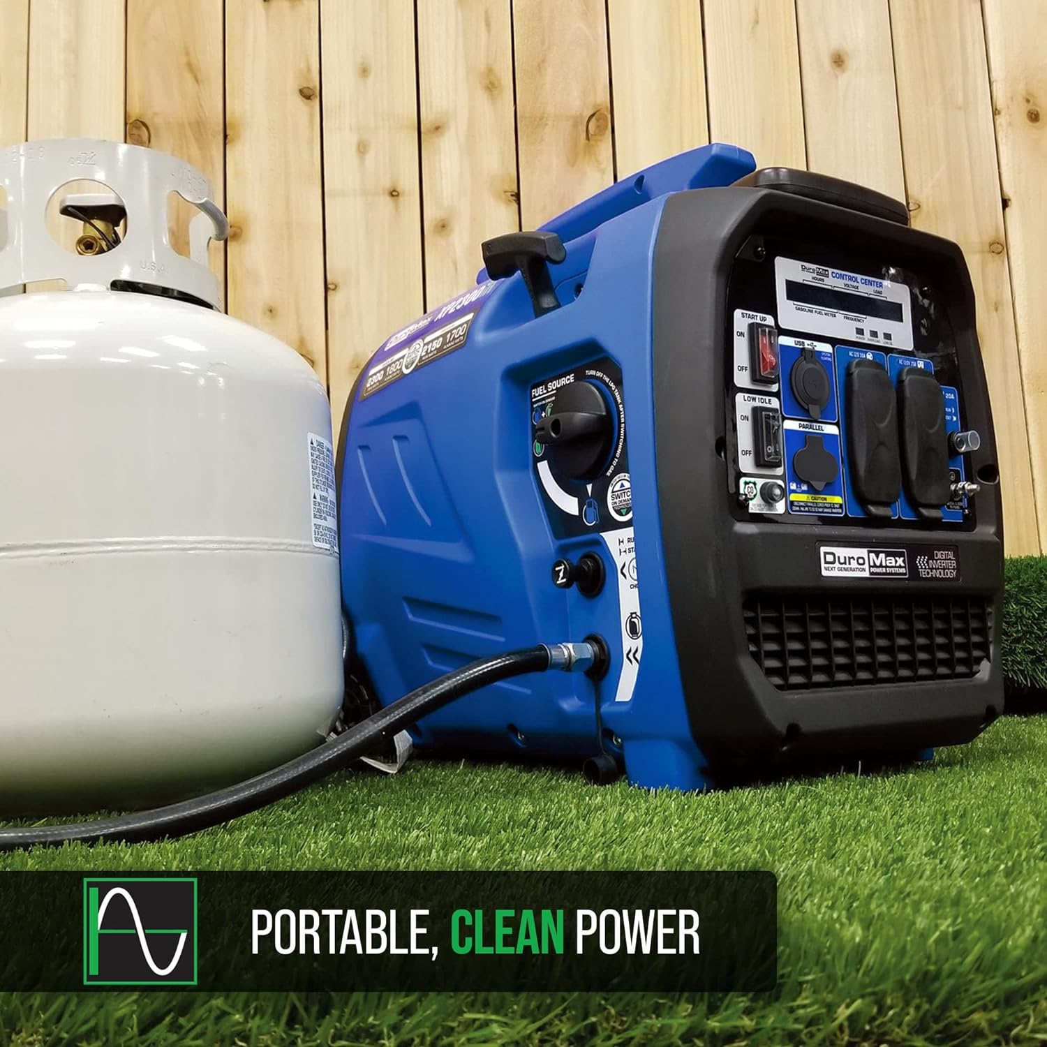 DuroMax XP2300iH 2300-Watt 80cc Dual Fuel Digital Inverter Hybrid Portable Generator, Blue