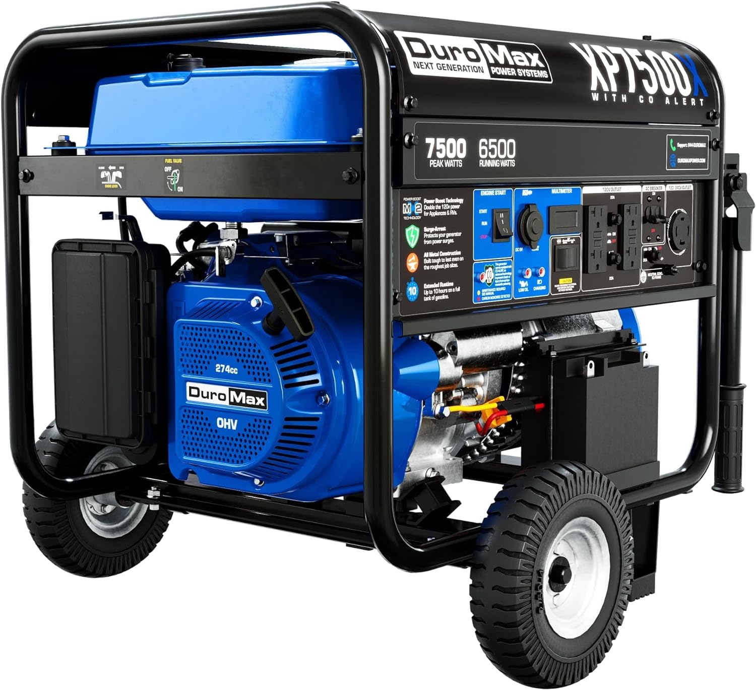 DuroMax XP5500DX 5,500-Watt/4,500-Watt 224cc Electric Start Dual Fuel Portable Generator w/CO Alert