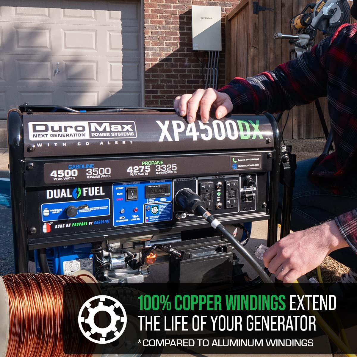 DuroMax XP5500DX 5,500-Watt/4,500-Watt 224cc Electric Start Dual Fuel Portable Generator w/CO Alert