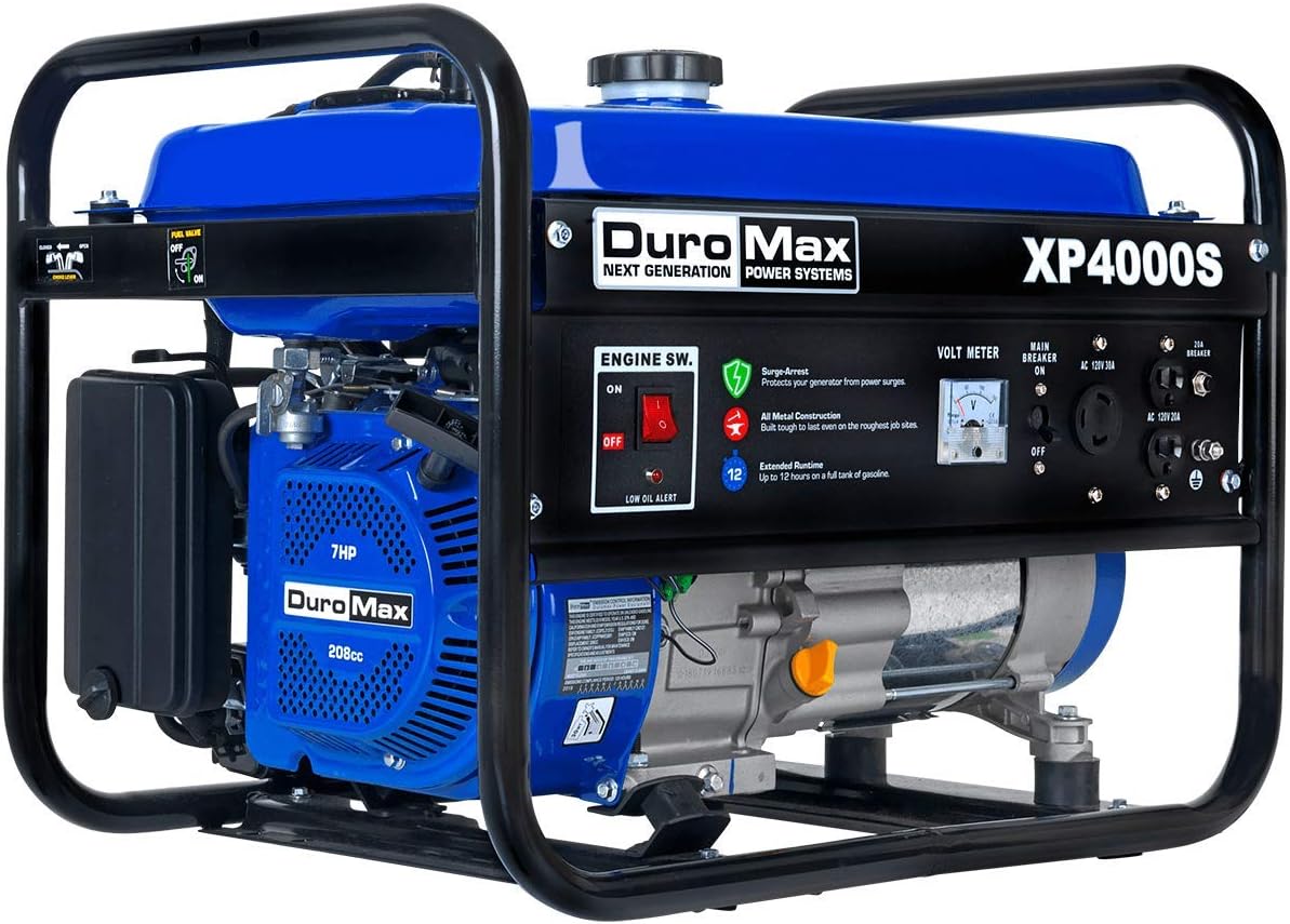 DuroMax XP5500EH Electric Start-Camping  RV Ready, 50 State Approved Dual Fuel Portable Generator-5500 Watt Gas or Propane Powered, Blue/Black