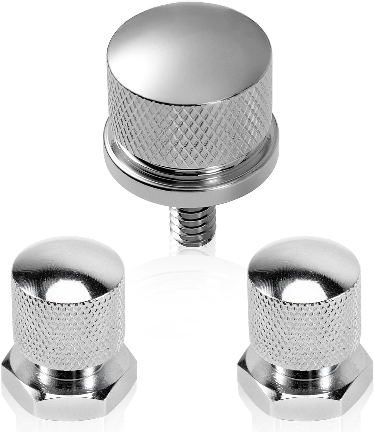 Eumti 3PCS Stainless Knurled Fender Rear Seat Bolt Screw with Solo seat mounting nut 1/4-20 Thread Skull Pattern Black Eyes Chrome Fit Harley Davidson All Touring Softail Models 1999-Later