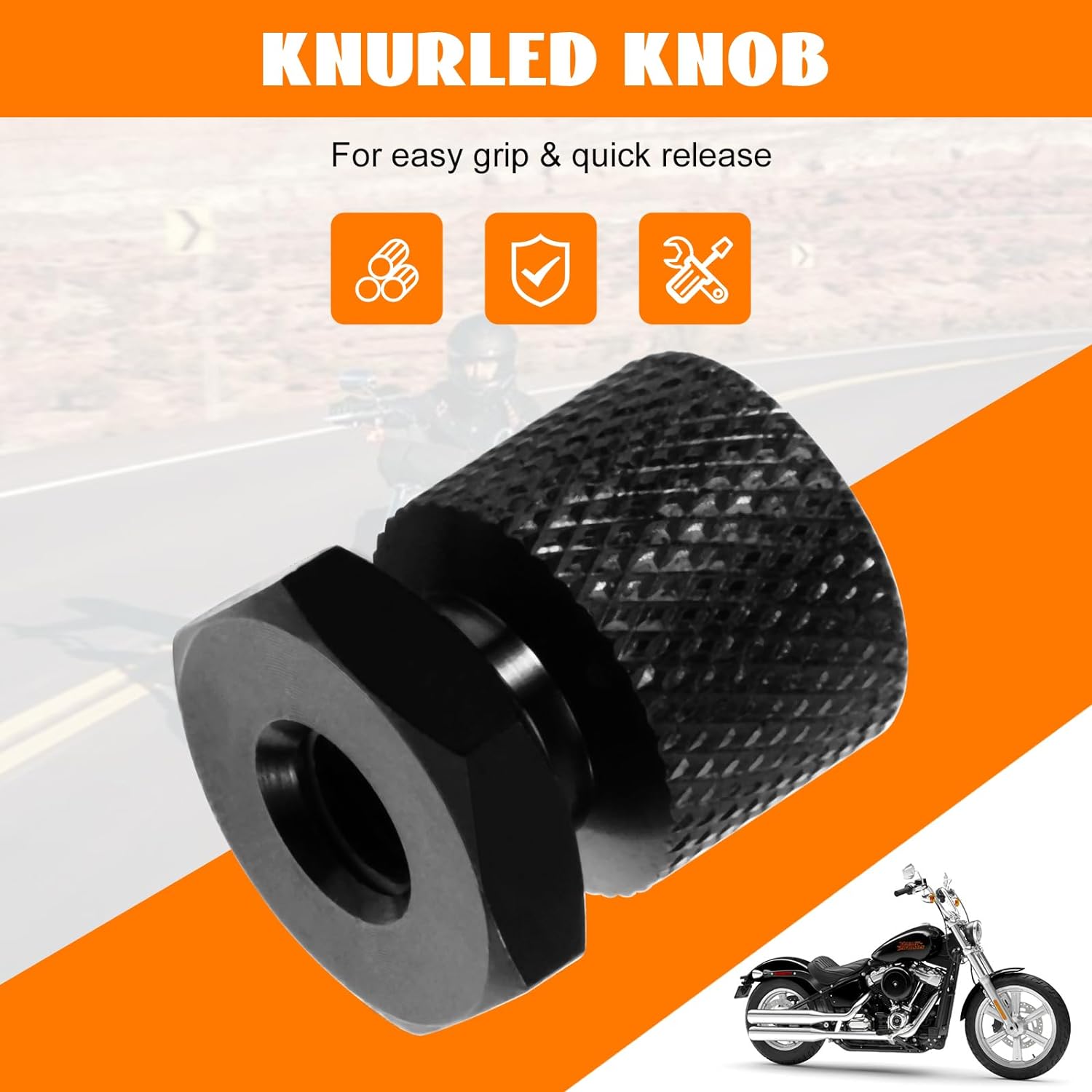 Eumti 3PCS Stainless Knurled Fender Rear Seat Bolt Screw with Solo seat mounting nut 1/4-20 Thread Skull Pattern Black Eyes Chrome Fit Harley Davidson All Touring Softail Models 1999-Later