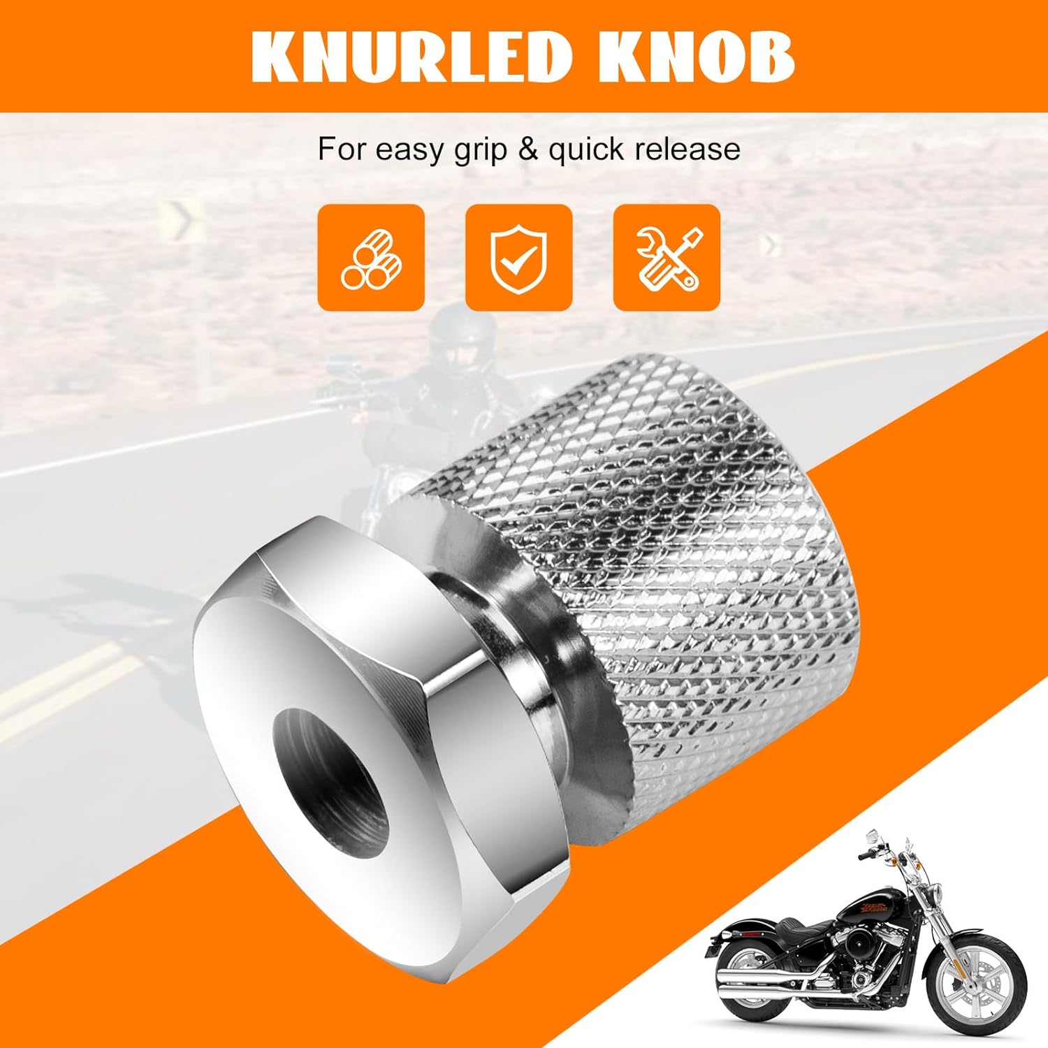 Eumti 3PCS Stainless Knurled Fender Rear Seat Bolt Screw with Solo seat mounting nut 1/4-20 Thread Skull Pattern Black Eyes Chrome Fit Harley Davidson All Touring Softail Models 1999-Later