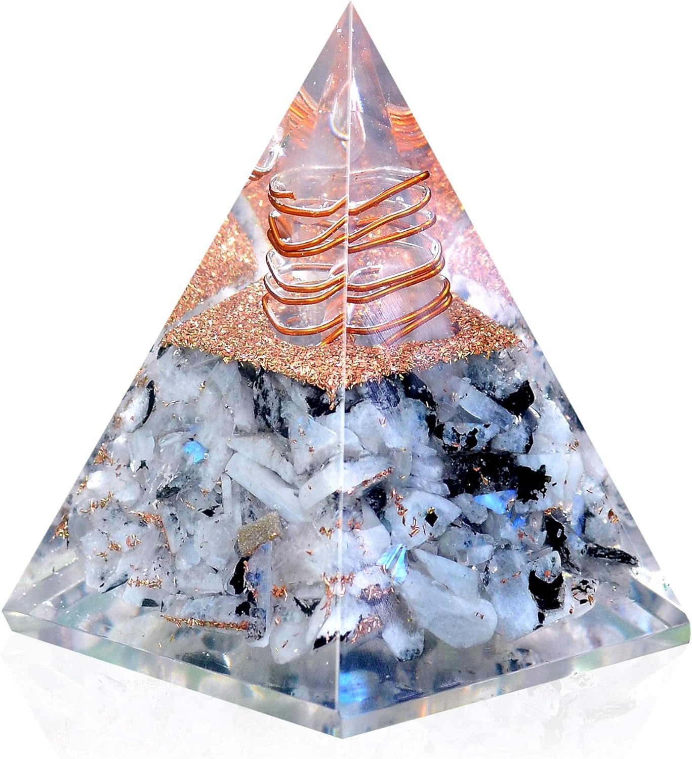 Ever Vibes New Inspirational Orgonite Pyramid for Positivity | Rainbow Moonstone Orgone Pyramid for Strength – Meditation - Yoga - Reiki - Healing Crystal Gemstone Pyramid