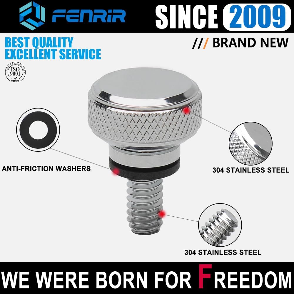 Fenrir Motorcycle Quick Release Seat Bolt Screw 304 Stainless Steel Chrome Finish For 1997-now XG XL Sportster1200 Sportster883 Forty Eight Seventy Two Iron883 Iron1200 Dyna Softail Touring CVO