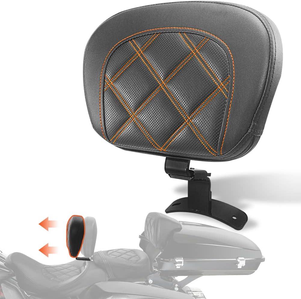 FOVPLUE Two-up Seat, Low-Profile Driver Passenger Pillion Seat for Harley Touring CVO Road Glide Road King Street Glide Electra Glide Ultra Limited FLHTKSE FLHTCUSE5 2009-2023, Double Orange Stitching