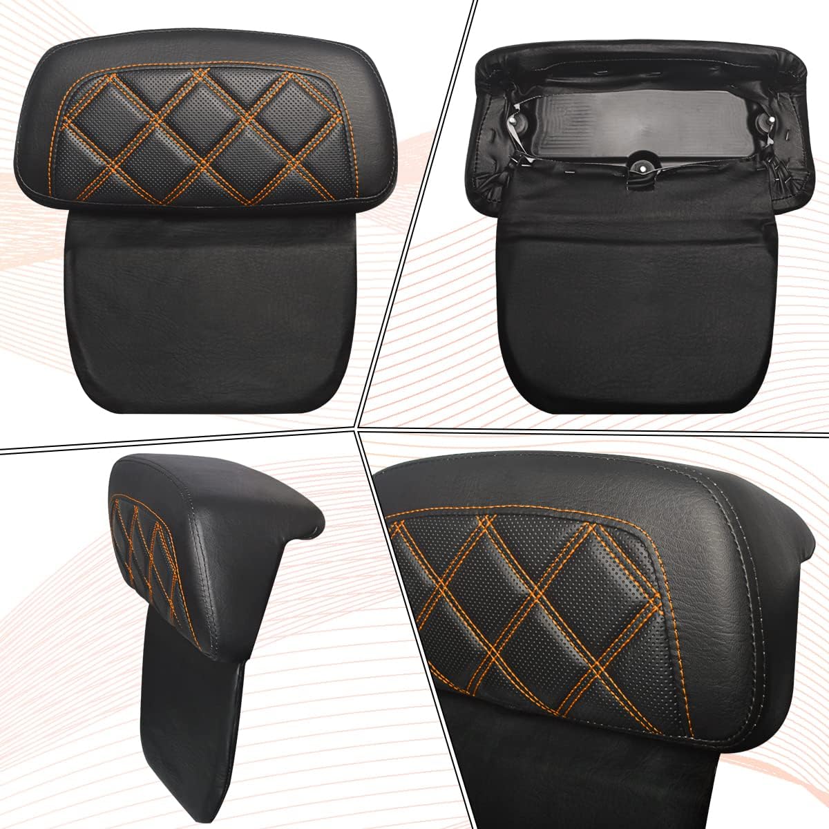 FOVPLUE Two-up Seat, Low-Profile Driver Passenger Pillion Seat for Harley Touring CVO Road Glide Road King Street Glide Electra Glide Ultra Limited FLHTKSE FLHTCUSE5 2009-2023, Double Orange Stitching