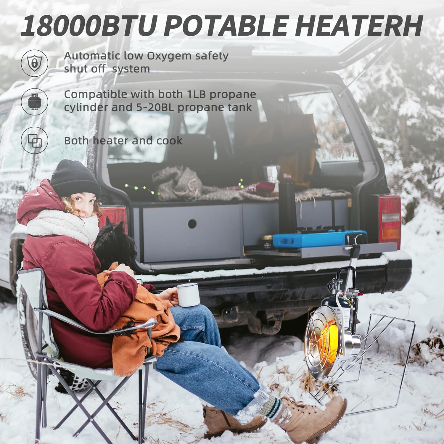 GASPOWOR Multi-Use Portable Propane Heater/Cooker,18,000 BTU Propane Outdoor Heater with 8.8 FT Hose (CSA) for Camping, Garage, Patio,Tent Heater for Hunting, Fishing or RVs(Fuel not included)