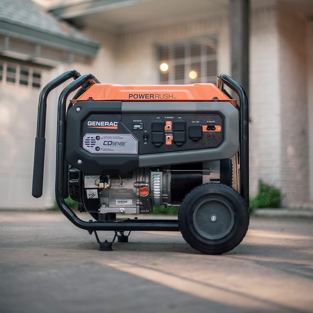 Generac 7676 GP8000E 8,000-Watt Gas-Powered Portable Generator - Electric Start with COsense - Powerrush Advanced Technology - Reliable Power for Emergencies and Recreation - CARB Compliant