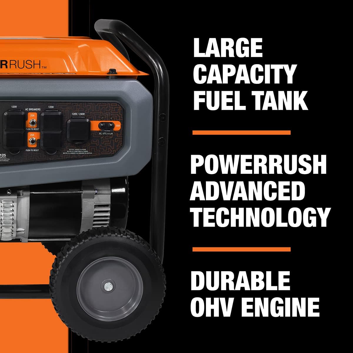 Generac 7676 GP8000E 8,000-Watt Gas-Powered Portable Generator - Electric Start with COsense - Powerrush Advanced Technology - Reliable Power for Emergencies and Recreation - CARB Compliant