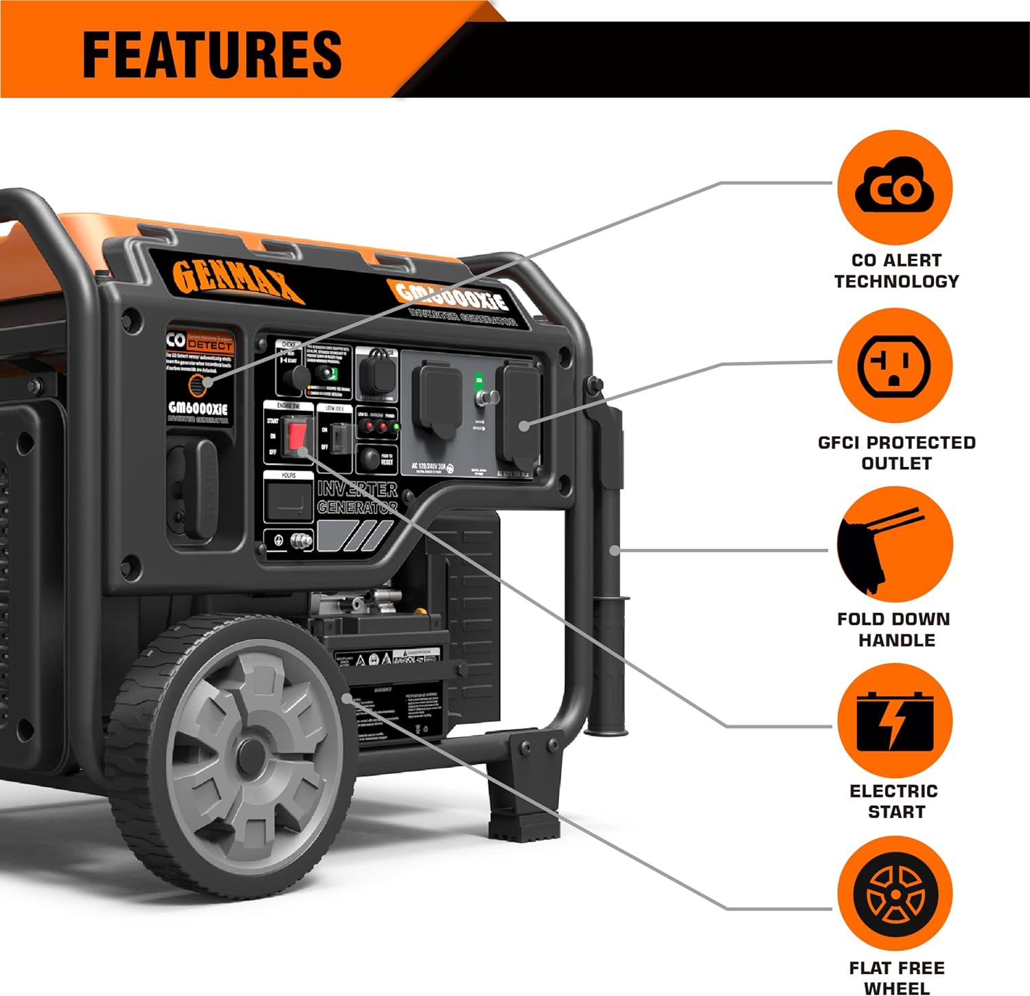 GENMAX GM3500Xi Open Frame RV Ready Inverter Generator-3500 Peak Watts-Gas Powered，Quiet Technology, EPA Compliant