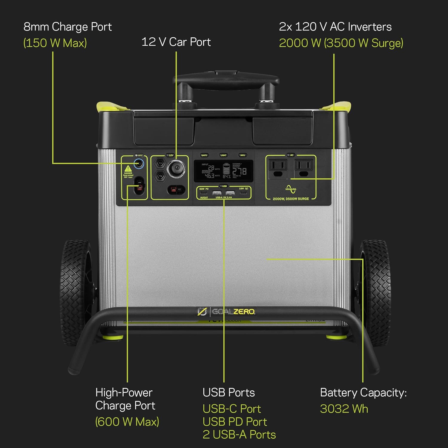 Goal Zero Yeti Portable Power Station - Yeti 3000X w/ 3,032 Watt Hours Battery, USB Ports  AC Inverter - Includes Boulder 200 Solar Panel - Rechargeable Generator for Camping, Outdoor  Home Use