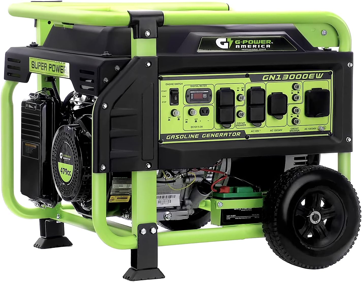 Green-Power America Portable Generator 13000 Watt,Gasoline Powered,Recoil/Electric Start, 12V-8.3A Charging Outlets, Home Back Up  RV Ready