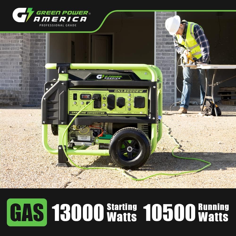 Green-Power America Portable Generator 13000 Watt,Gasoline Powered,Recoil/Electric Start, 12V-8.3A Charging Outlets, Home Back Up  RV Ready