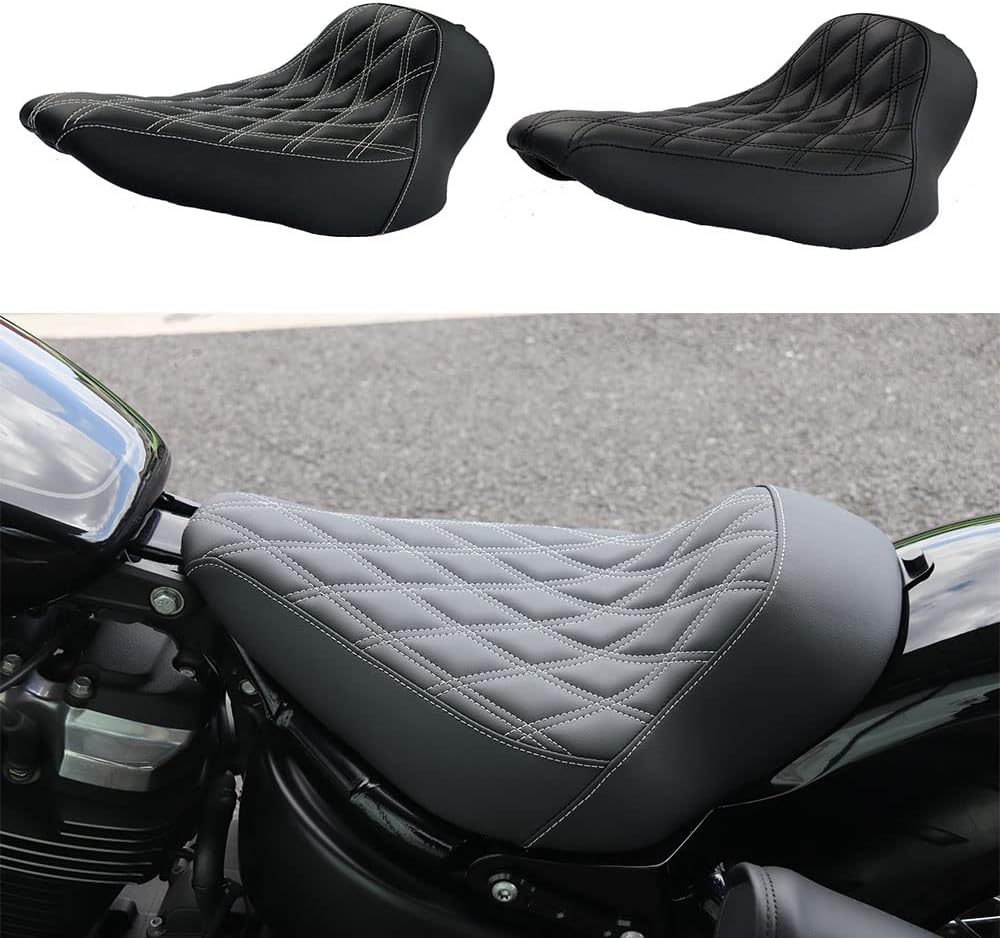 Hoprousa Motorcycle Low-Profile Driver Diamond Leather Solo Seat Cushion Fits 180/200mm Tire Short Rear Fender for Harley Davidson 2018-2023 Street Bob Fatbob Low Rider (Black Diamond)