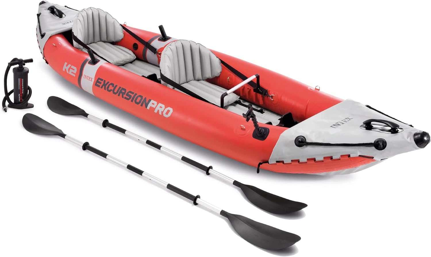 INTEX Excursion Pro Inflatable Kayak Series: Includes Deluxe 86in Aluminum Oars and High-Output Pump – SuperTough PVC – Adjustable Bucket Seat – Fishing Rod Holders – Grab Handles