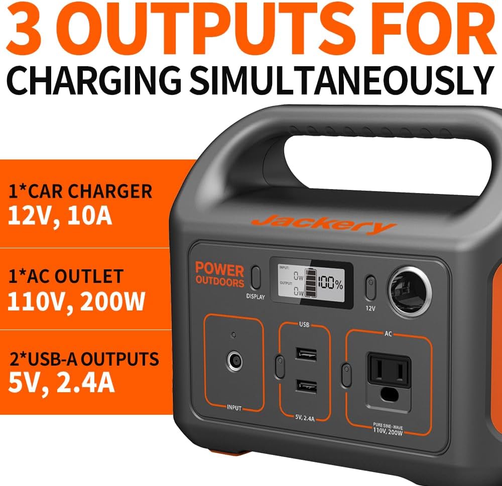 Jackery Portable Power Station Explorer 290, 290Wh Backup Lithium Battery, 110V/200W Pure Sine Wave AC Outlet, Solar Generator (Solar Panel Not Included) for Outdoors Camping Travel(Renewed)