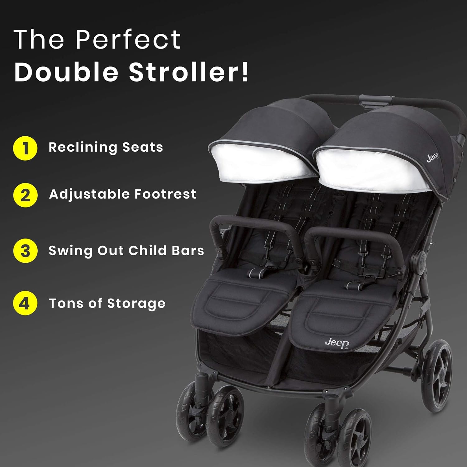 Jeep Destination Ultralight Side x Side Double Stroller, Midnight